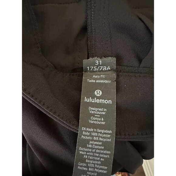 Lululemon Commission Slim-Fit Pant 28"L Warpstreme Asia Fit Black Men's Size 31 - Picture 9 of 10